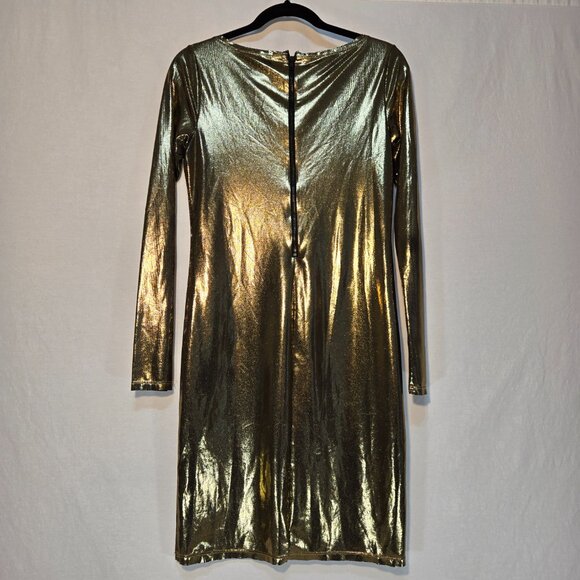 ALICE + OLIVIA Quite Luxury Gold Metallic Tabitha Bodycon Dress Size 6 LIKE NEW! - Picture 3 of 17